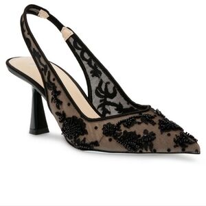 Betsey Johnson Black Embroidered Slingback Heels